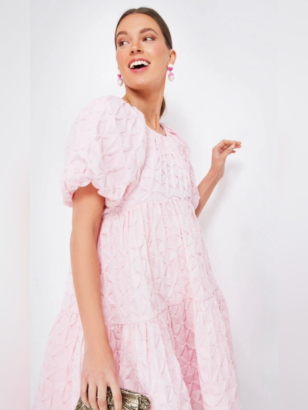 NWT Tuckernuck Hyacinth House Isabella in Pink Diamond Textured Mini Dress L - Picture 2 of 13